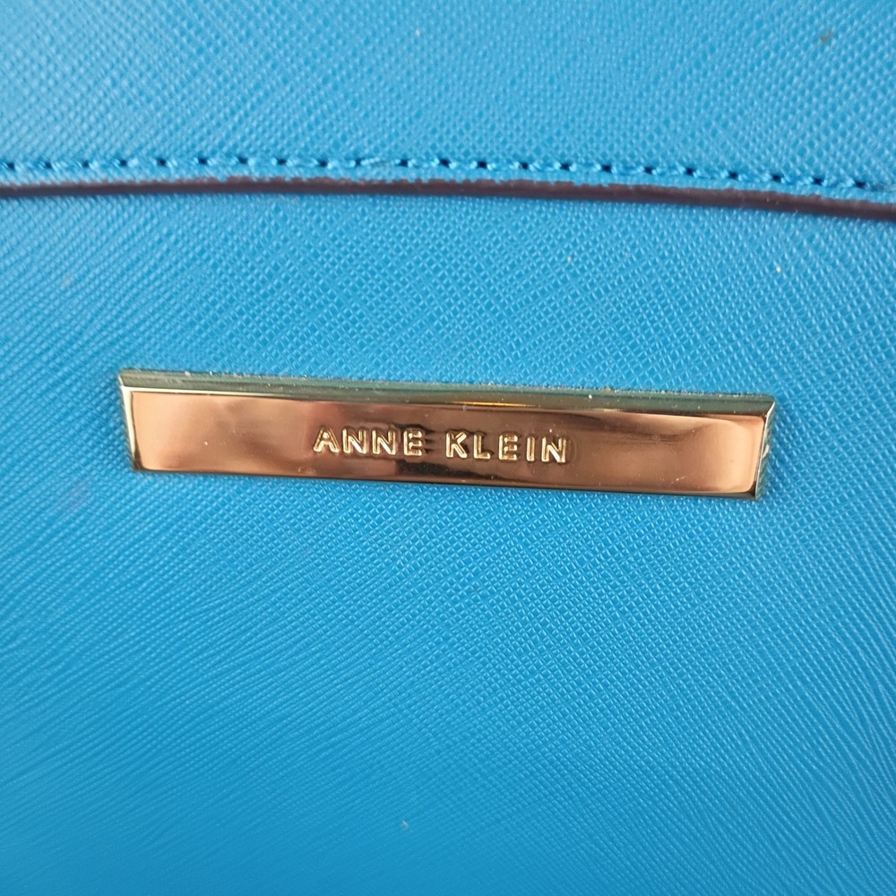 Anne Klein Blue Saffiano Satchel Handbag Gold Hardware Polka Dot Lining - Picture 11 of 11